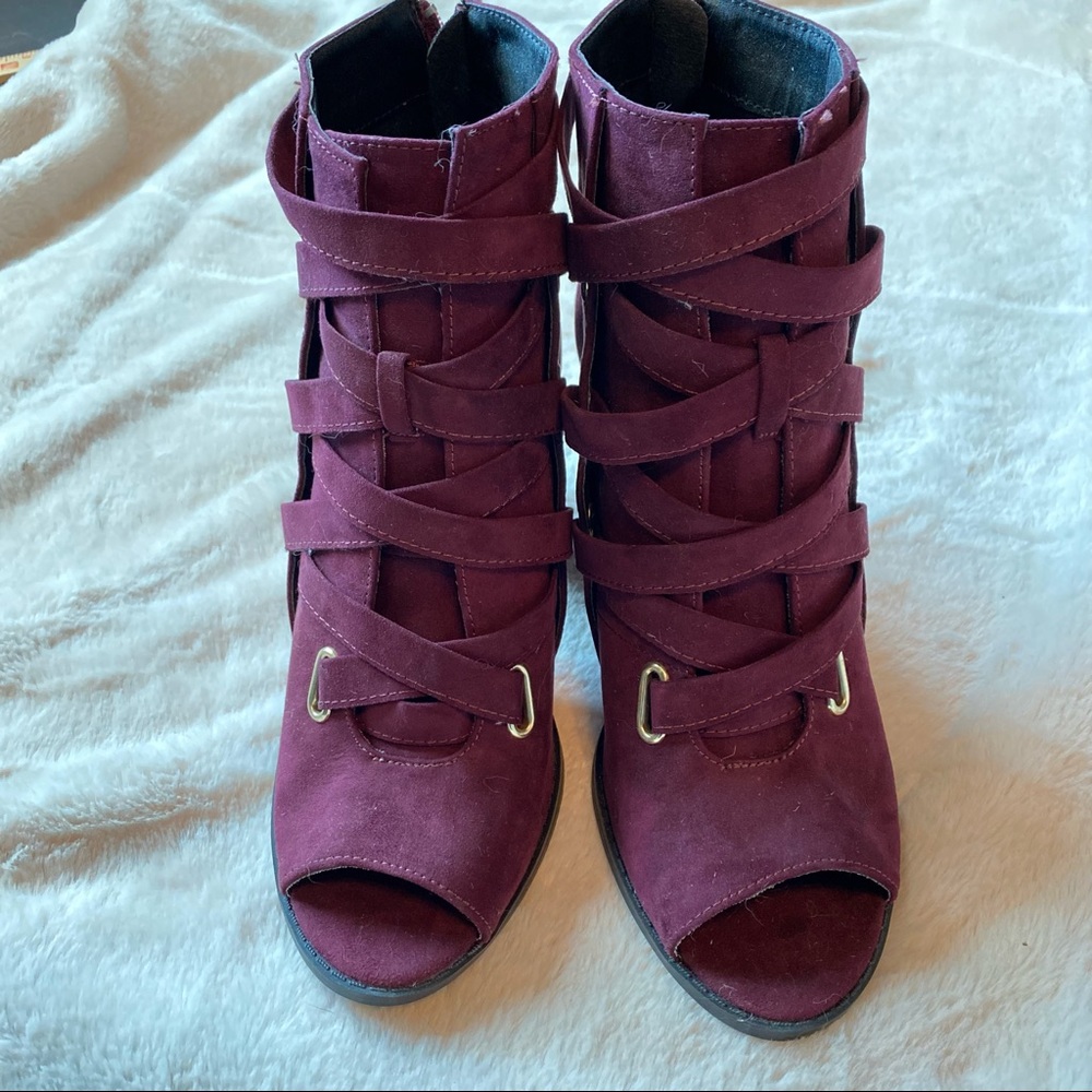 Peep toe booties suede block heels - Picture 4 of 4